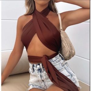 White fox crop top wrap